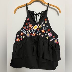 Black halter top with multi color floral design